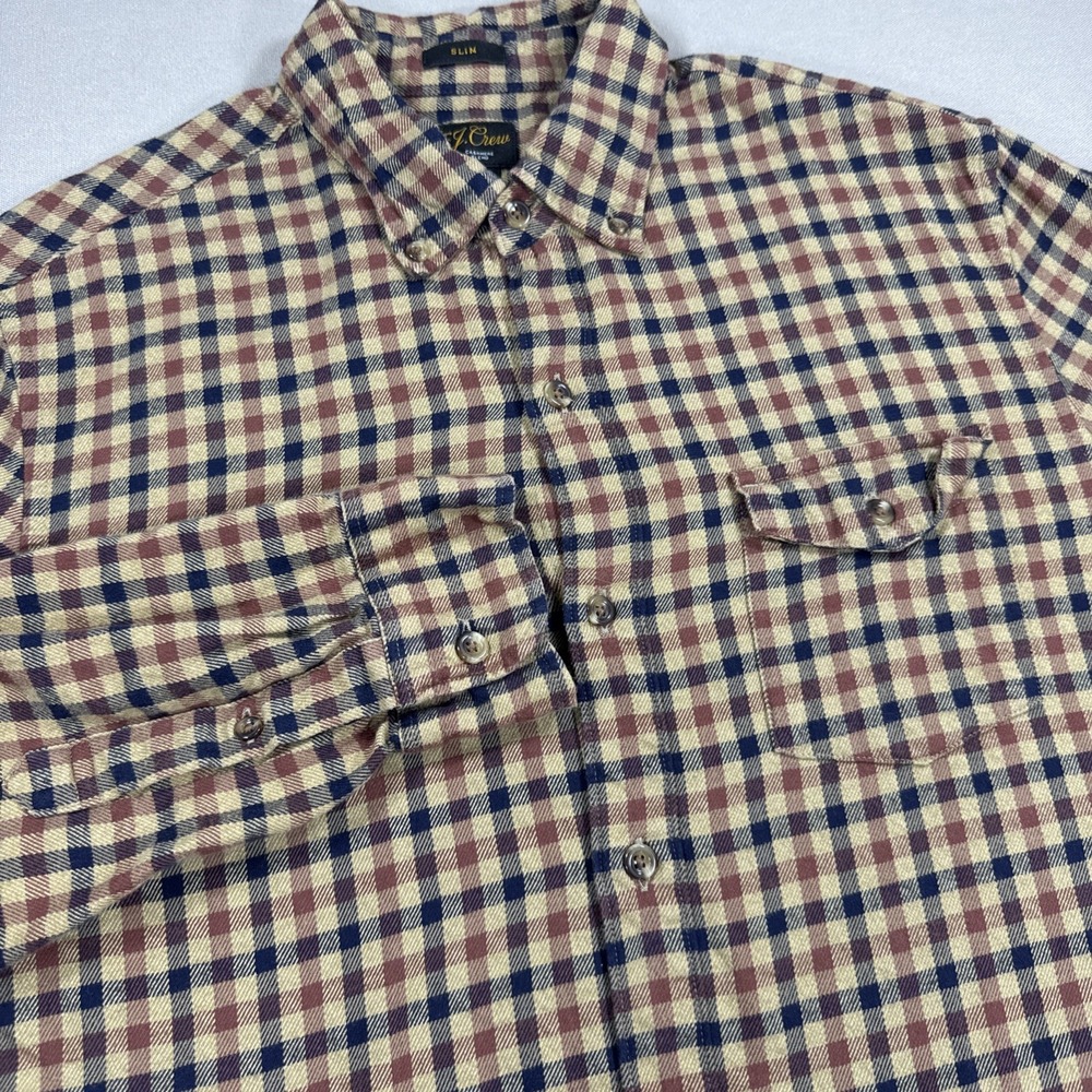 J. Crew Shirt Men's M SLIM Brown Flannel Plaid Long Sleeve Cashmere Blend